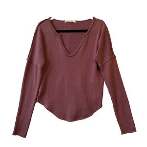 We The Free Come & Get It V Neck Knit Top Women's S Raw Granola Boho Pink Wine
